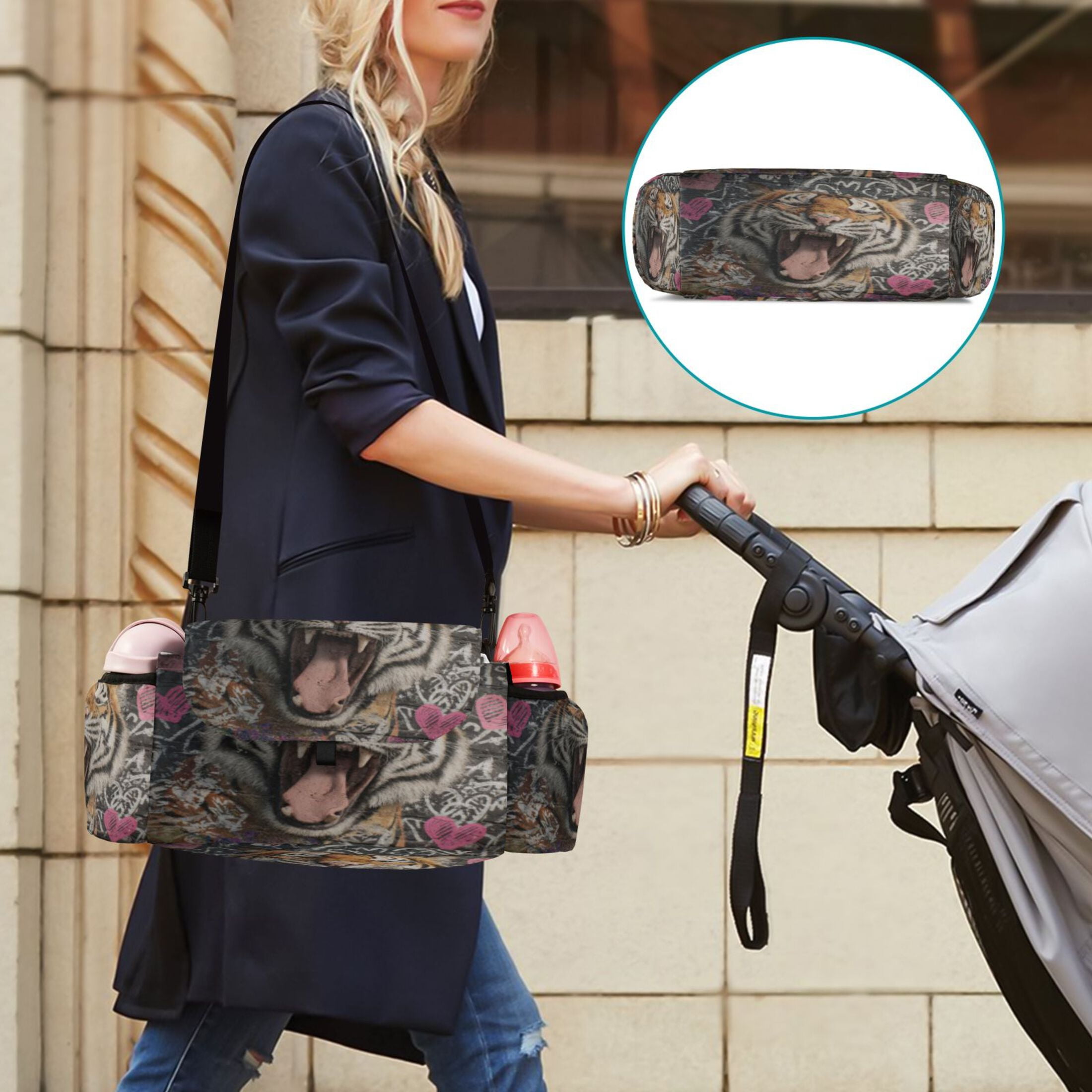 DIXRUYEE Stroller Organizer Ferocious Bloom Printed