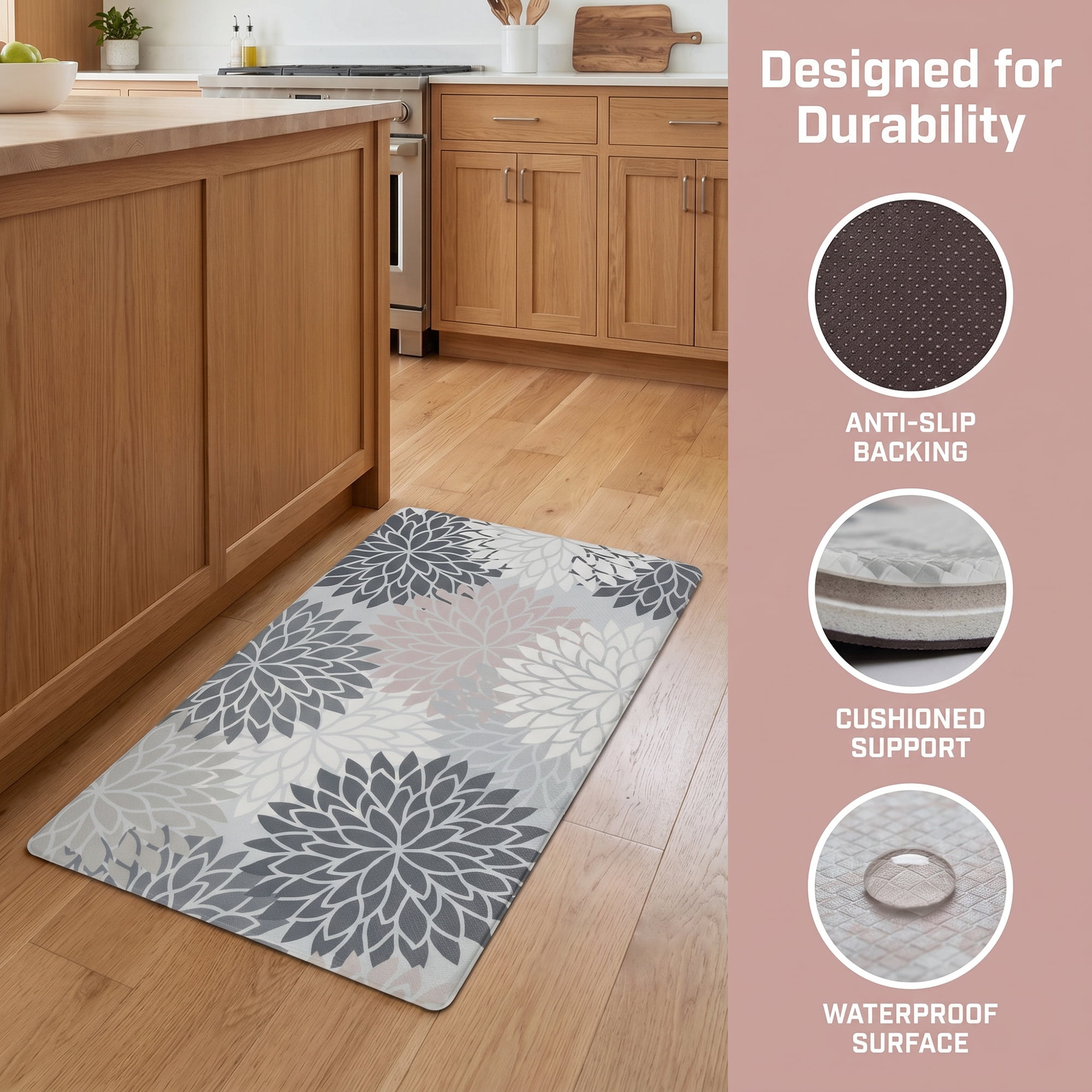 Unique Bargains Ergonomic Kitchen Mats Grey 30" x 17"