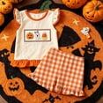thumbnail image 2 of Wonitaaizi Halloween Outfit Toddler Baby Girl Pumpkin Face Ruffle Sleeveless Shirt Tank Top+ Plaid Shorts Set 2PC (18-24 Months,Orange), 2 of 4