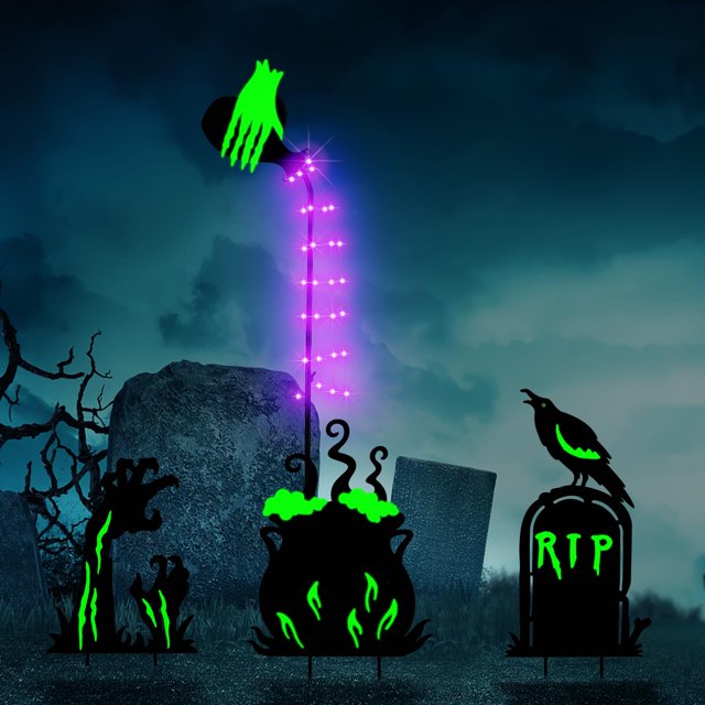 Carteles solares impermeables de Halloween para patio BRIGHTDECK, paquete de 3