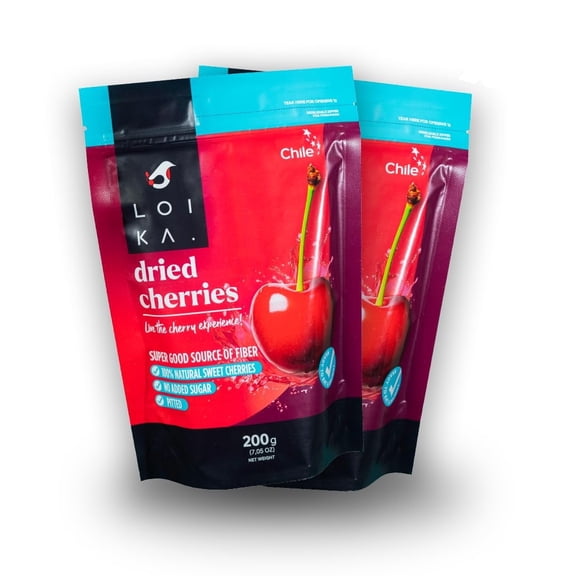 Loika - Dried Sweet Pitted Cherries 7.05 oz 2-Pack – No Added Sugar, No Preservatives, High in Fiber, GMO-Free, Perfect for Snacking & Baking, Just Cherries