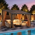 thumbnail image 3 of LazySunsets 10x12 FT Wall-Mounted Aluminum Gazebo Polycarbonate Roof with Full Mosquito Netting & Privacy Curtains, 3 of 8