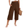thumbnail image 4 of VBVC Women's Cotton Linen Capri Pants , Wide Leg Culottes Trousers For Women , Ladies' Summer Cropped Pants with Pockets, S-2XL, 4 of 6