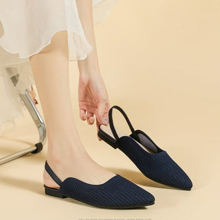 

Jacenvly 2024 New Women Knitting Fabric Flats Slingbacks Comfort Walking Work Shoes Blue Sandals for Women Clearance