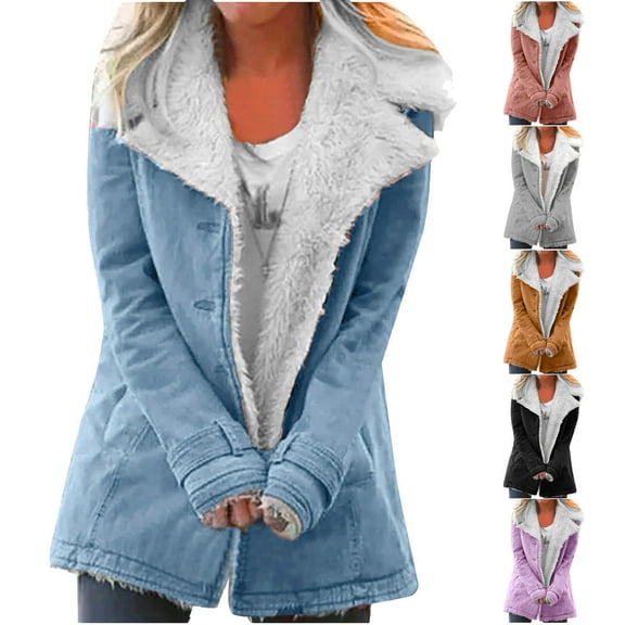 CFLVAEK Womens Fleece Jacket Plus Size Sherpa Lined Thermal Fall Winter Jackets Button Down Long Sleeve Outwear with Pockets Black XXXXL