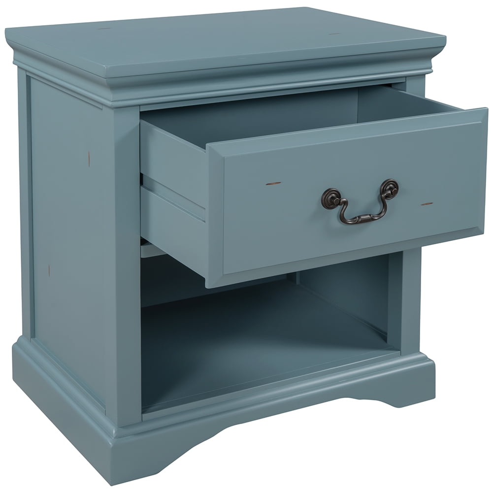 Lowestbest Modern Solid Wood Bedside Table, Living Room Side Table Coffee Table with 1 Drawer, Blue Lowestbest Modern Solid Wood Bedside Table, Living Room Side Table Coffee Table with 1 Drawer, Blue