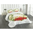 thumbnail image 3 of Ambesonne Romance Quilted Bedspread Set 3 Pcs, Roses Wedding Rings, King Size, White Green Red, 3 of 5