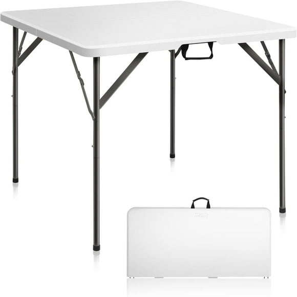 34 inch Portable Folding Table, Folding Square Table, Weighing 330 pounds, Thick Coated Steel Frame, Suitable for Kitchen, Outdoor Gatherings, Wedding Events, White