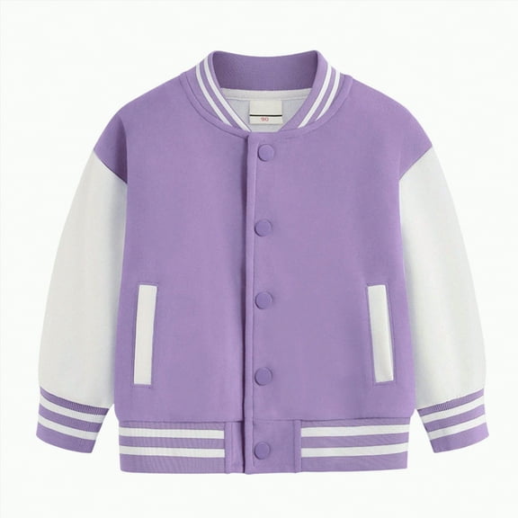 UAYOTSE Boys Baseball Jackets Kids Varsity Jacket Top for Girl Outerwear Sports Track Coat(18-24 Months,S36-Purple)