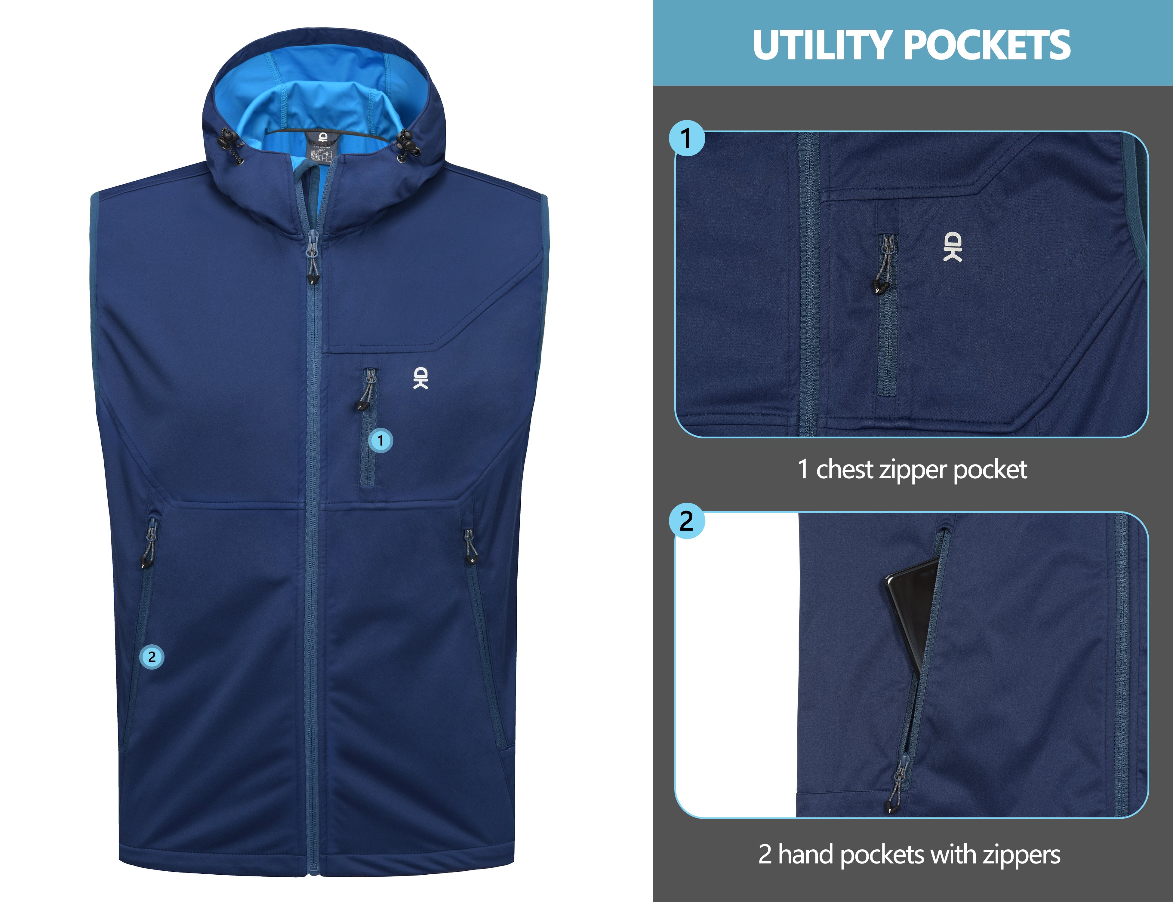 Little Donkey Andy Men's Lightweight Softshell Vest Windproof Sleeveless Jacket for Travel Hiking Running Golf Size XXL
