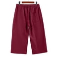 thumbnail image 5 of Capri Pants for Women 2026 Summer Petite Cotton Linen Casual Straight Drawstring Elastic Waist Cropped Trousers Wine S, 5 of 6