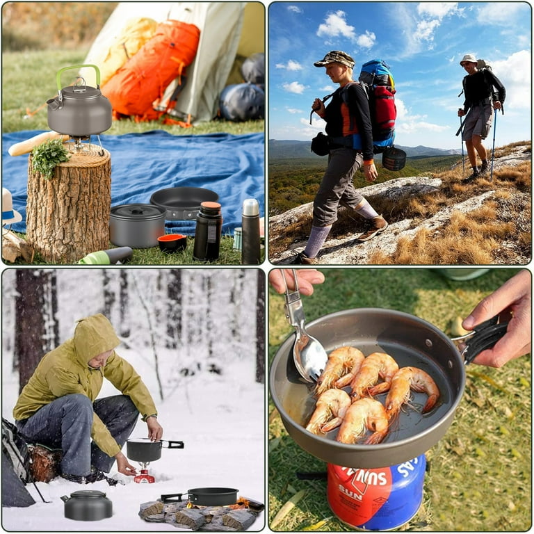 Koovon 3pcs Camping Cookware Non Stick Camping Cooking Set Lightweight Camping Pots and Pans Set for Backpacking Outdoor Hiking Picnic
