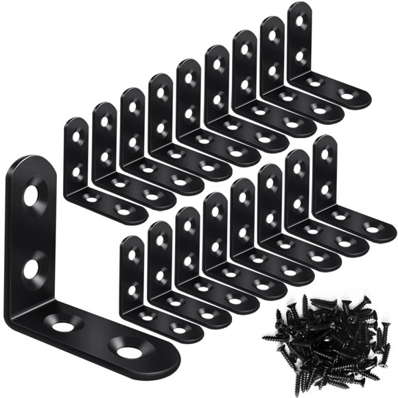 Vicuna R 18 soportes en L negros para esquina, soportes en L de acero inoxidable para soporte de esquina de metal y madera, soporte en ángulo recto para muebles, sillas, cajones, gabinetes con 72 torn