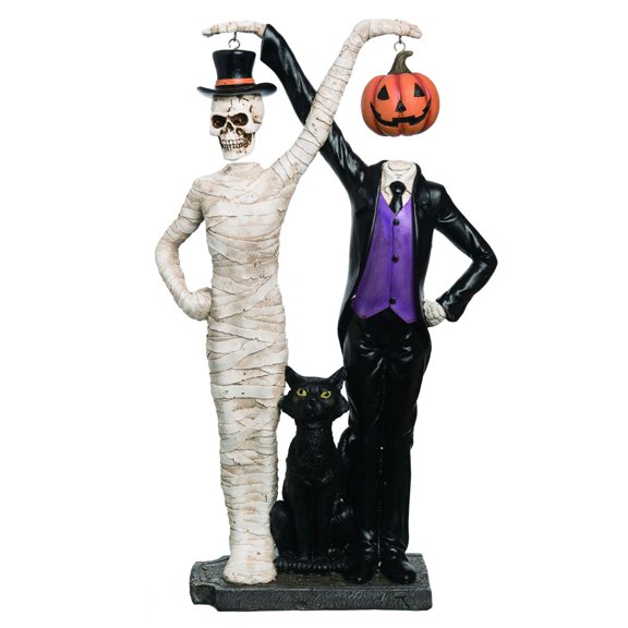 Transpac Resin Skull & Pumpkin Hanging Head Figurine