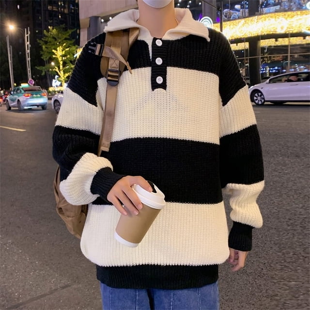 Suéter de otoño e invierno a juego con colores, estilo masculino, suelto, moderno, de manga larga, suéter casual a juego