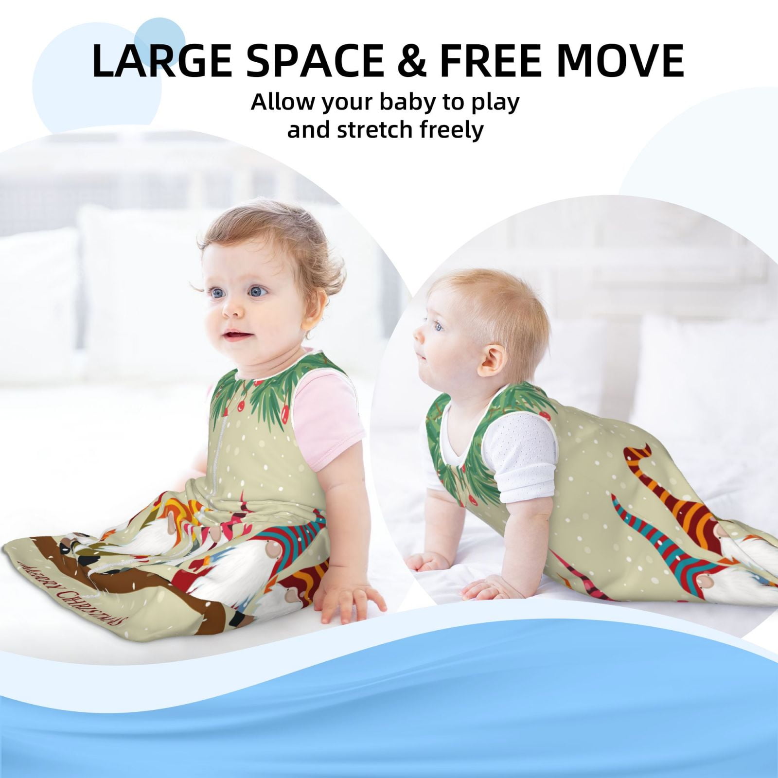 Rateoe Christmas Card With Gnomes Print Cotton Baby Sleep Sack, Baby Sleeping Bag with Two-Way Zipper,Wearable Blanket for Newborn Baby Boys and Girls-Small