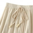 thumbnail image 3 of Annhoo Cotton Linen Skirts for Women Casual Drawstring Elastic Waisted Layered Skirt Loose Solid Vacation Skirt, 3 of 5
