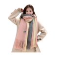 thumbnail image 5 of Eoperou Winter Women Scarf: Thick Warm Long And Width Color Matching Patchwork Windproof Tassel Decor Anti-shrink Heat Retention Neck Wrap, 5 of 8