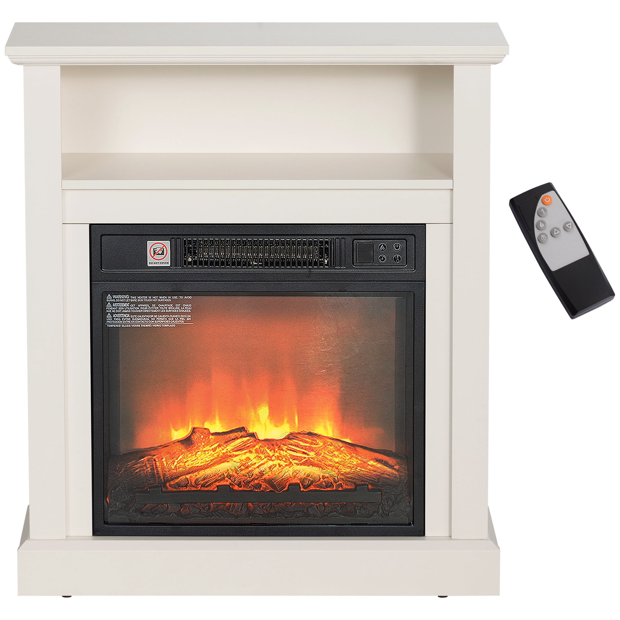 26" Electric Fireplace with Mantel, Modern Console Table with Heater and Remote Control, Indoor Small Freestanding Fireplace, Tabletop Fireplace for Living Room, Bedroom