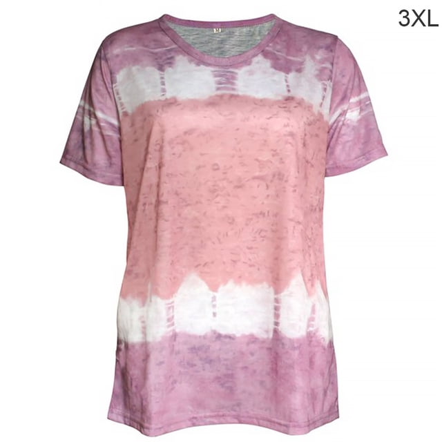 Camiseta de mujer, cuello redondo, manga corta, blusa casual estampada, rosa, 3XL sidaley AP002430-18