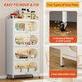 thumbnail image 4 of 5-Tier Kitchen Pantry Storage Cabinet with Flip-up Doors, Metal Freestanding Cabinet with 4 Rooling Wheels, Bakers Rack with Storage Cabinet for Dining Study Kitchen Living Room (White), 4 of 6