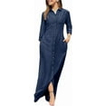 thumbnail image 6 of Womens Casual Button Down Denim Maxi Dress Lapel Long Sleeve Long Jean Dresses with Pockets, 6 of 8