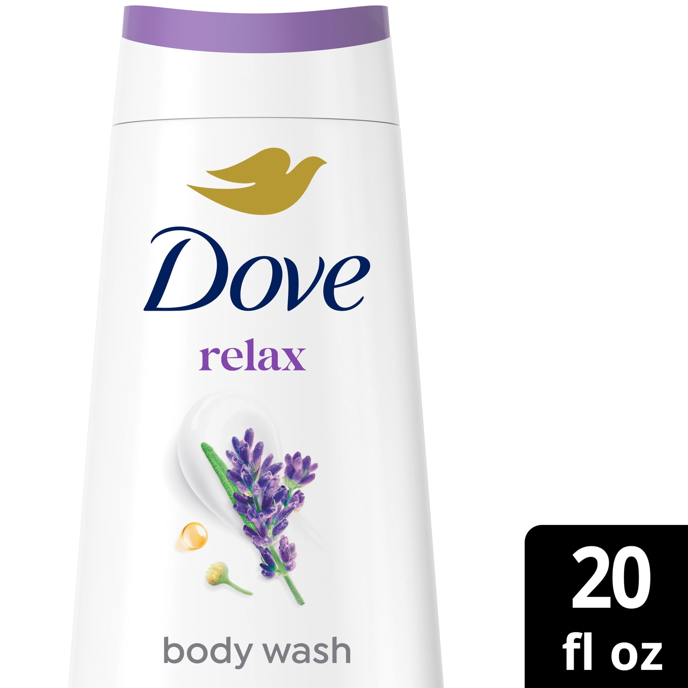 (4 pack) Dove Body Wash For 24hr Lotion-Soft Skin Relax Lavender Oil & Chamomile Moisturizing Skin Cleanser With No Sulfates No Parabens ,20 fl oz