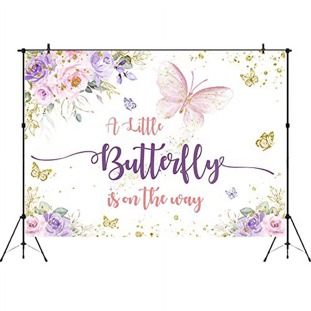 Runder Fotohintergrund „A Little Butterfly Is On The Way“ – 2,2 M Durchmesser, Rosa-violett, Für Babypartys