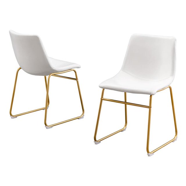 Chaises Doubles en Simili Cuir Blanc avec Base en Chrome Doré (Lot de 2)