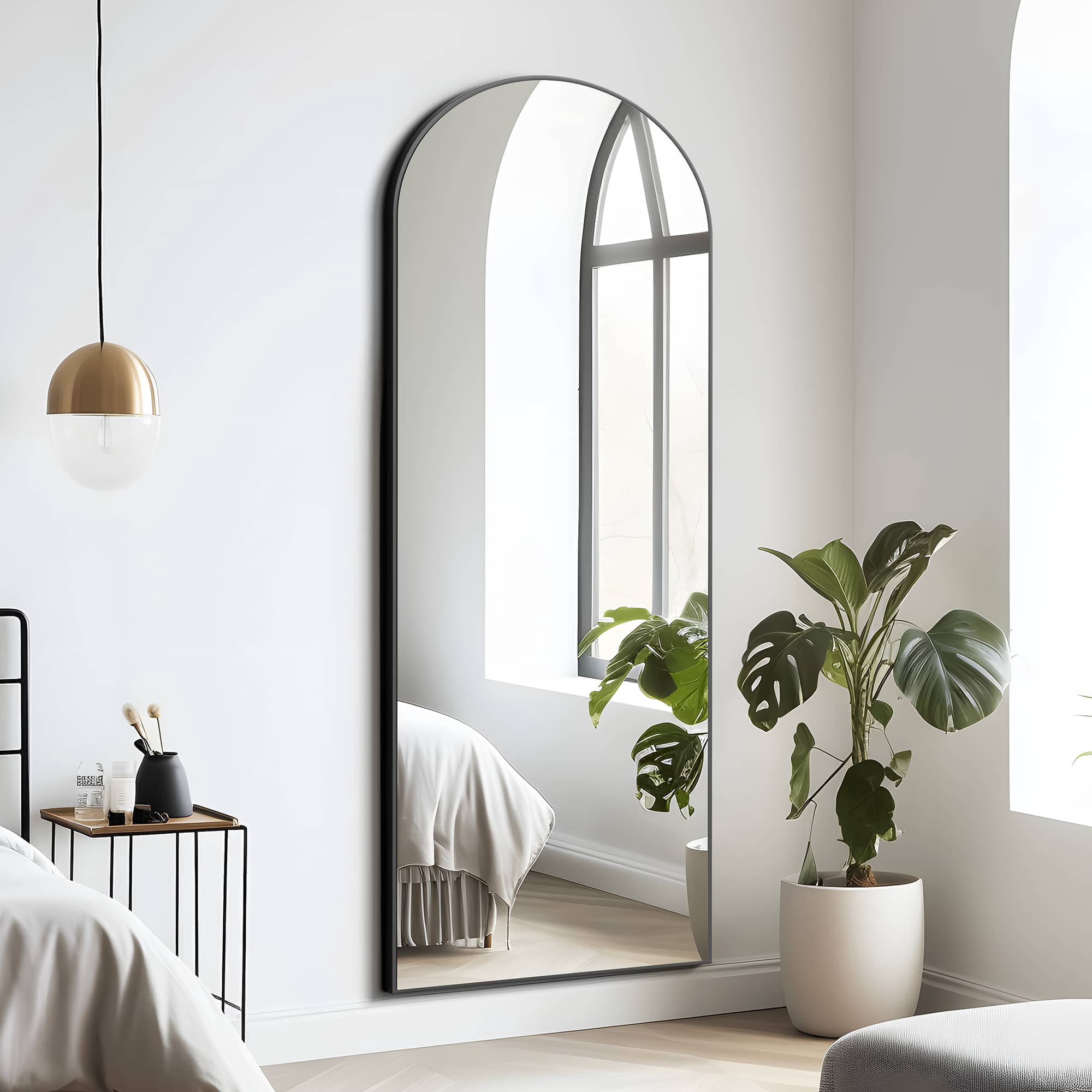 MAYEERTY 71" x 32" Black Arched Standing Full Length Floor Mirror