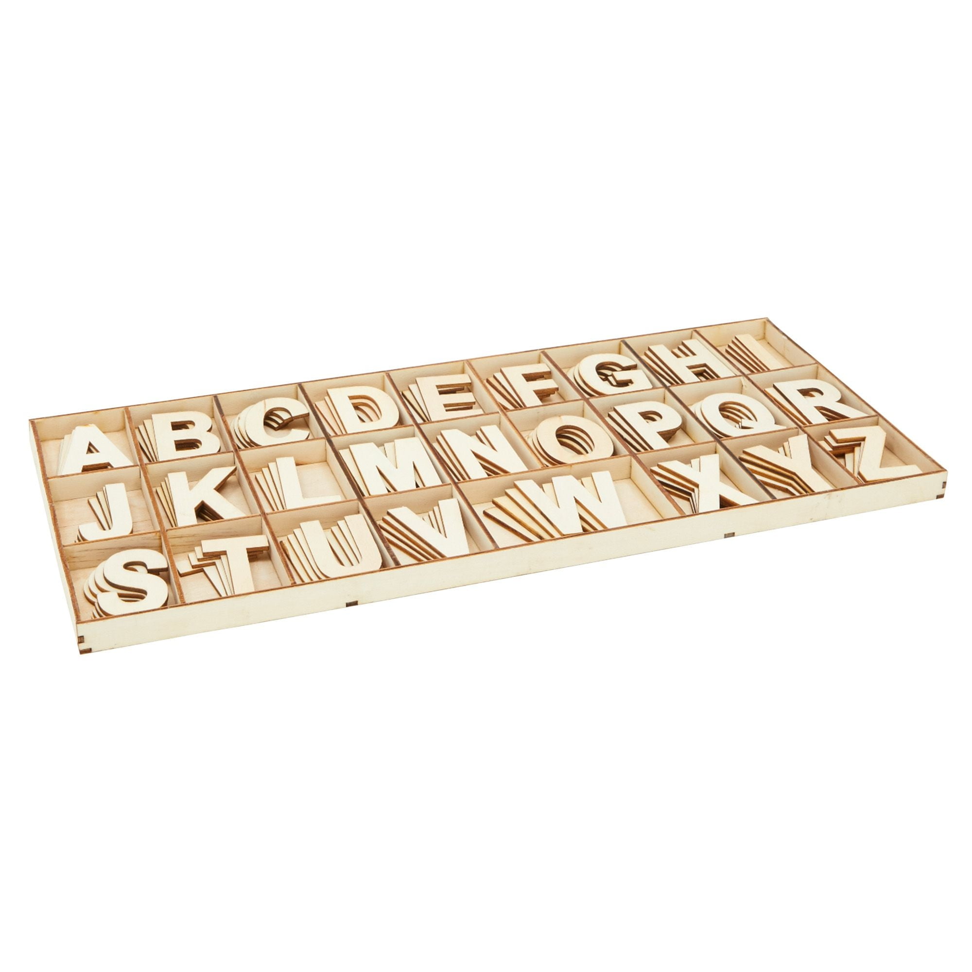 2-Inch Wooden Alphabet Letters for Arts and Crafts, 4 Sets Uppercase ABCs  with Sorting Tray, Sign Letters for Adults, Natural Color (104 Pieces) 