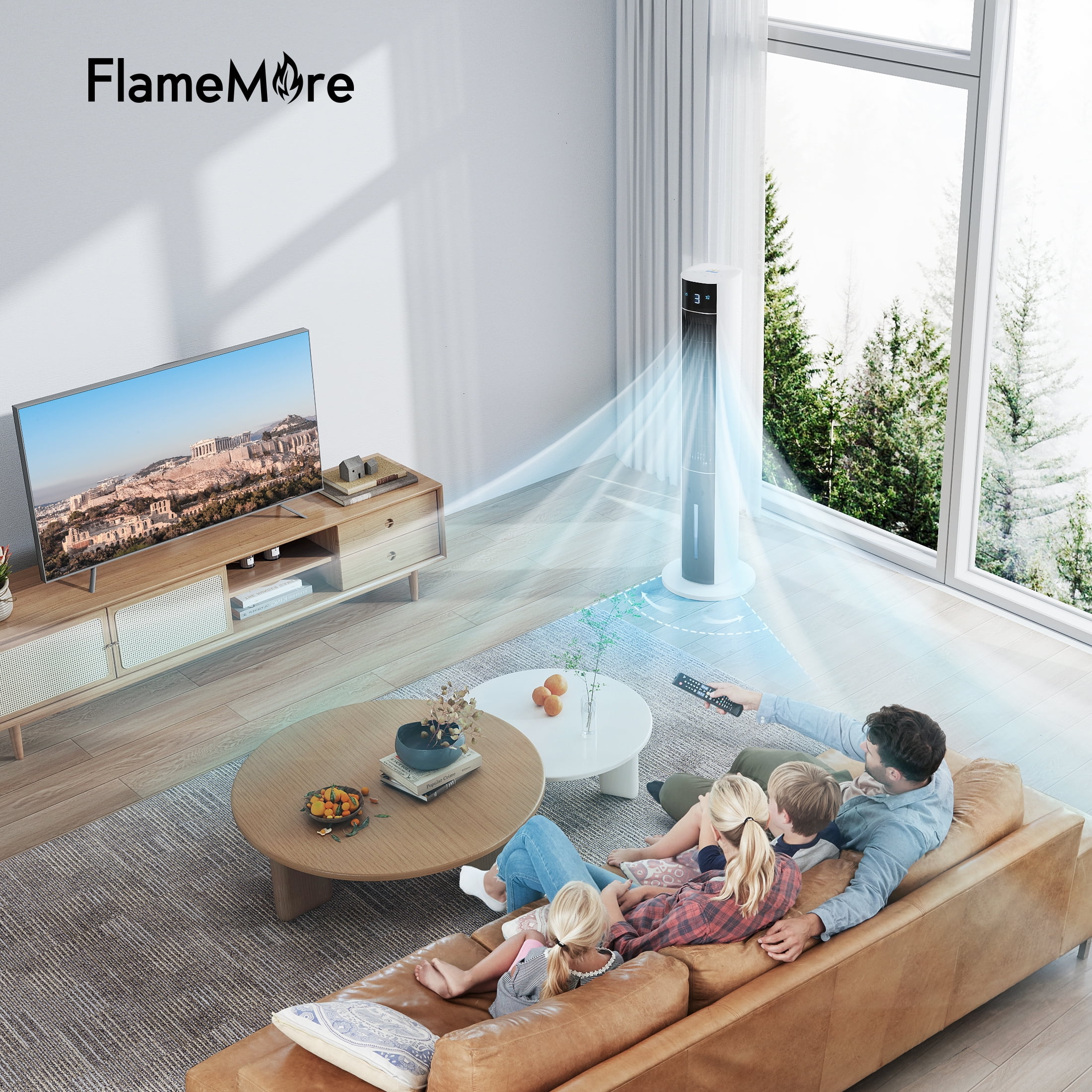 Flamemore Evaporative Air Cooler Portable Air Conditioners, 3-in-1 Oscillating Tower Cooler Fan & Humidify, White&Black