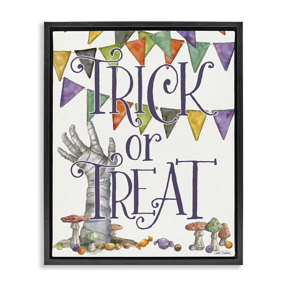 Stupell Industries Cottage Spellbound Trick Or Treat Black Floating Frame Canvas Art, 17 x 21, by Leslie Trimbach