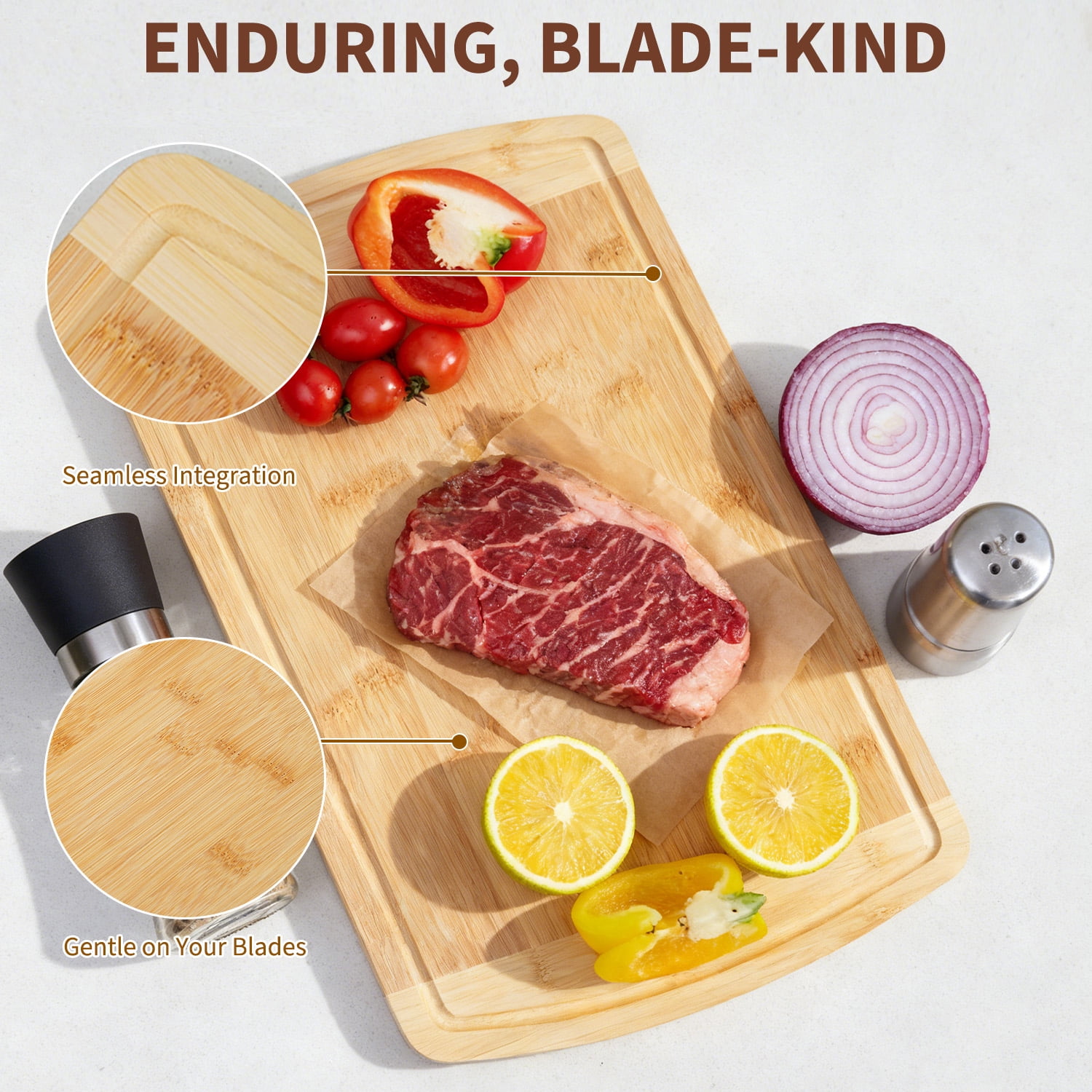 16x10 Inch Large Bamboo Cutting Board for Kitchen, 1-Inch Extra Thick Wood Chopping Board with Deep Juice Groove for Meat, Cheese and Vegetables, Pre-oiled Reversible Butcher