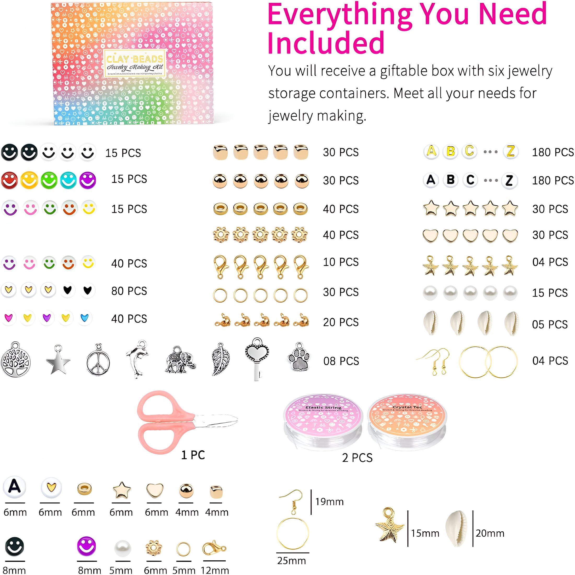 TUWAFE 20,000 Pcs Clay Beads Bracelet Making Kit, 120 Colors 6 Boxes Polymer Beads Spacer Heishi Beads Jewelry Kit with Pendant Charms Elastic Strings, Crafts Gift for Kids Adults