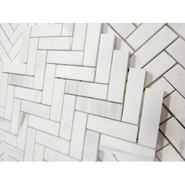 SB Tile and Stone Bianco Dolomite Herringbone 1x3" Matte Mosaic Sample Tile
