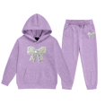 thumbnail image 4 of RMGVDSD Girls Sweatsuit Fall Bow Print Hoodie Sweatshirt Pants Set with Pockets Casual Two Piece Outfit Comfortable Stylish Clothing, 4 of 6