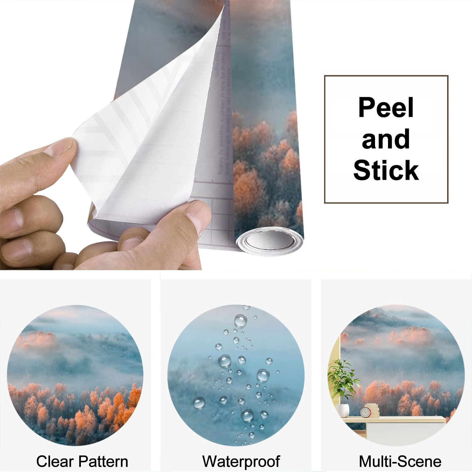 Peel and Stick Wallpaper Foggy morning wild lands Modern Art Wall Mural Decor Self Adhesive and Removable 69in x 98in