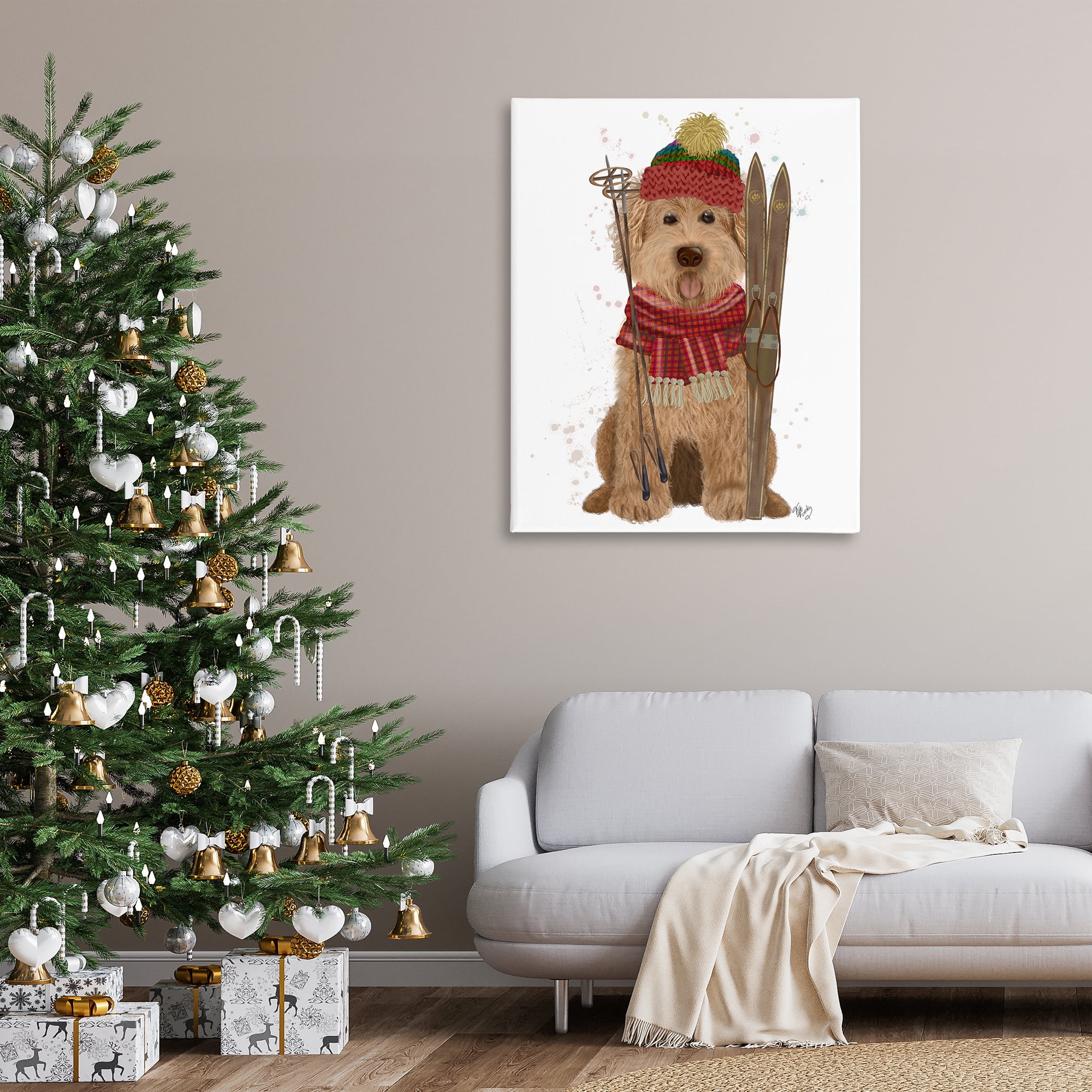 Stupell Industries Dog with Winter Skis Animals & Insects Painting Gallery Wrapped Canvas Art Prints Wall Art, 36 x 48