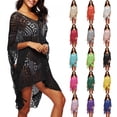 thumbnail image 6 of Women Cover Ups - Crochet Hollow High-Low Short Dolman Sleeves, 6 of 6