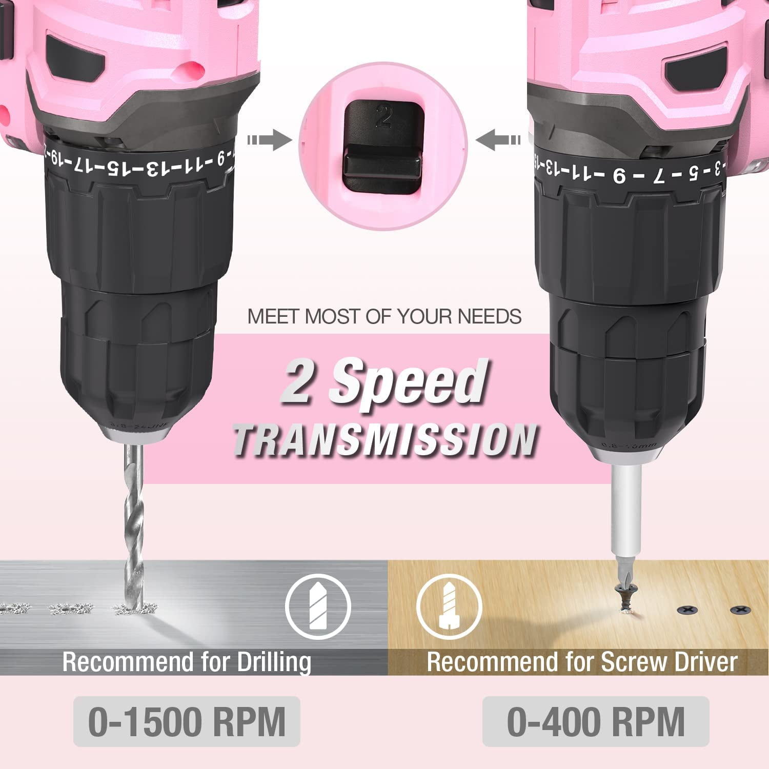 Pink Cordless 20V Lithium-ion Drill Driver Set