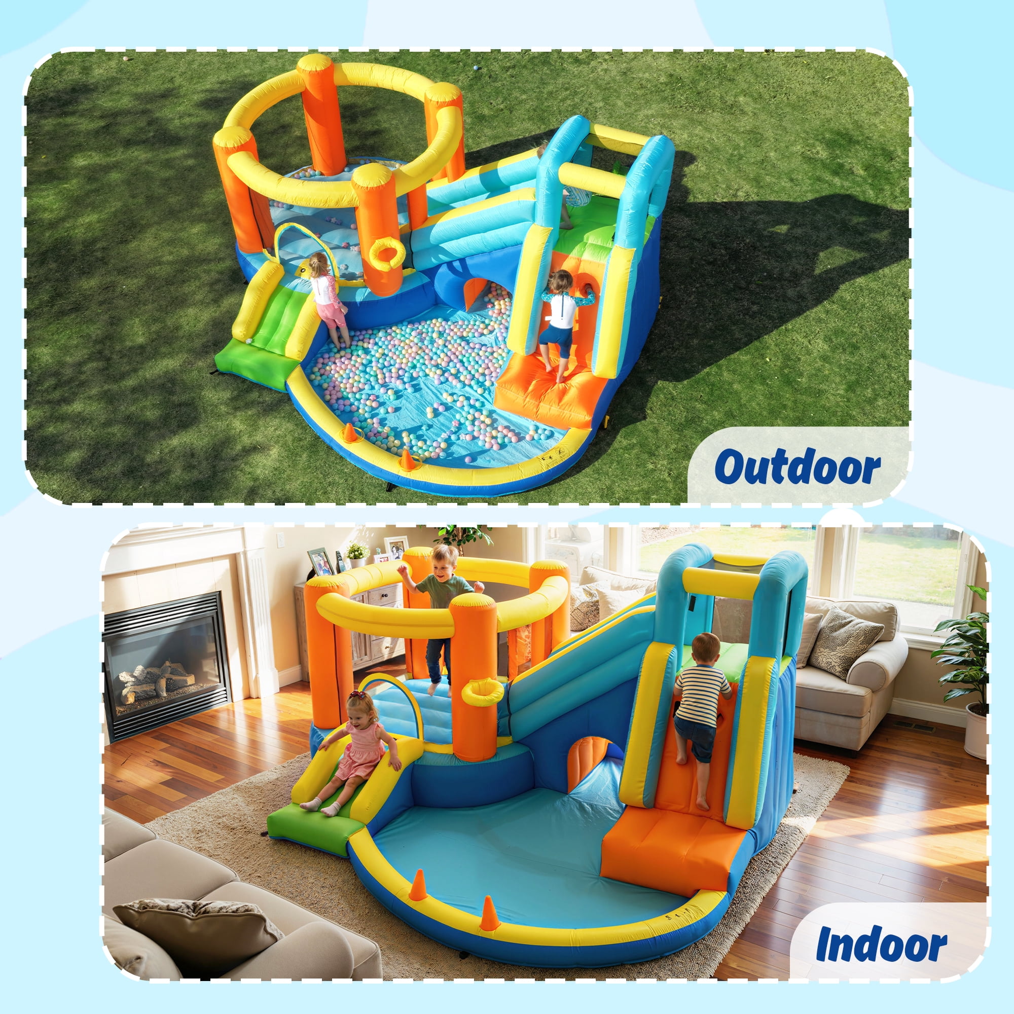 SaveJoy Large 8-in-1 Inflatable Bounce House, 173''x147''x83'', 450W Blower, Jumping Castle for Kids 3-8, Indoor & Outdoor Use