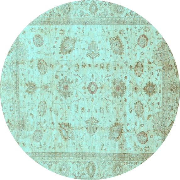 Ahgly Company Indoor Round Oriental Light Blue Traditional Area Rugs, 8' Round