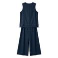 thumbnail image 5 of Mifsaly Two Piece Vacation Sets for Women Tank Top and Wide Leg Capri Pants with Pockets Contrast Seam Summer Casual Matching Outfits Navy,XL, 5 of 9