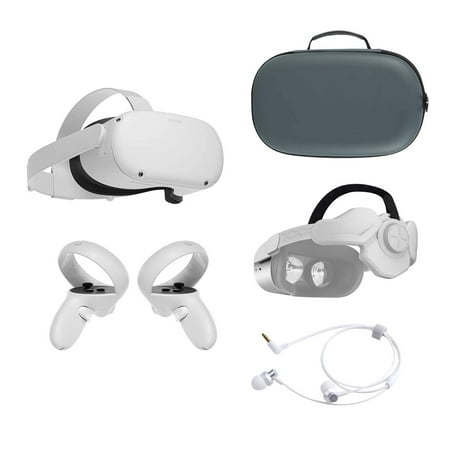2021 Oculus Quest 2 All-In-One VR Headset, Touch Controllers, 128GB SSD, 1832x1920 up to 90 Hz Refresh Rate LCD, 3D Audio, Mytrix Head Strap, Carrying Case, Earphone, Silicone Face Cover