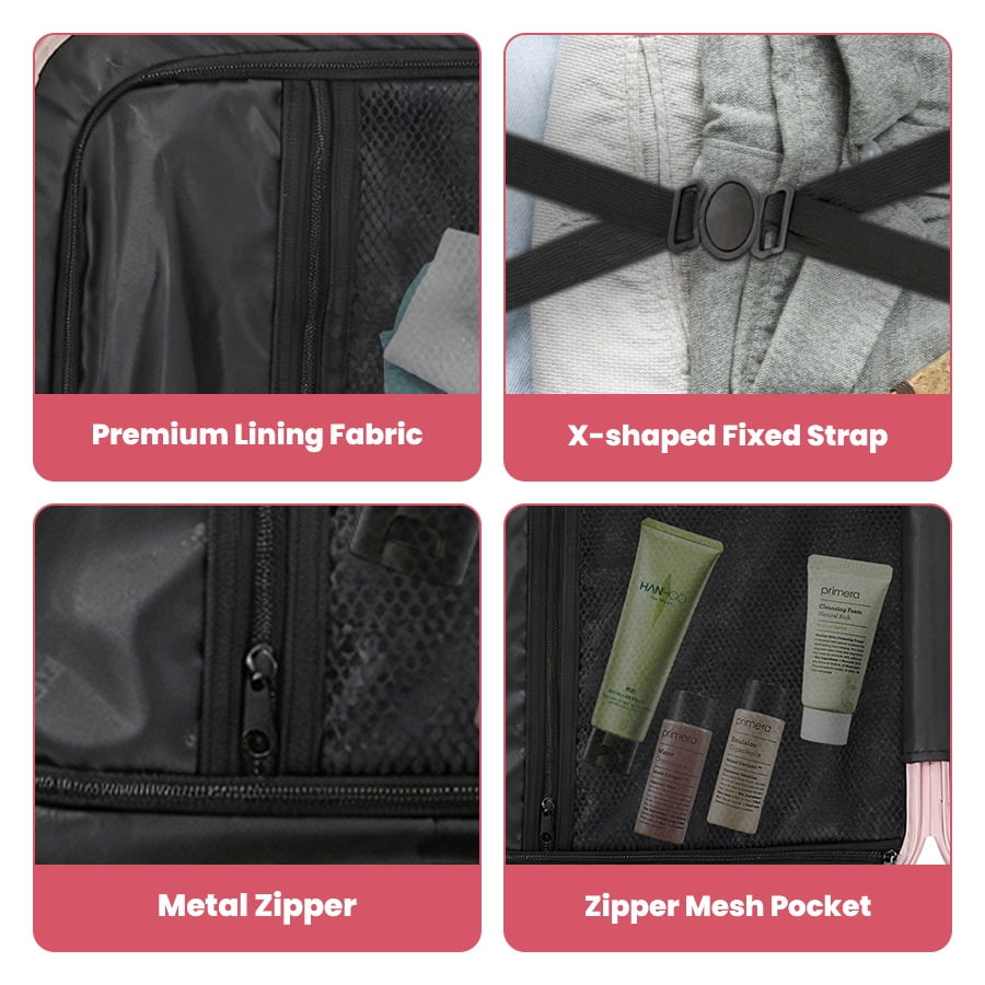 4-Piece Set ABS PC Hard Shell Luggage Travel Set with 360 Spinner Wheels,USB Charger,TSA Lock & Cup Holder,Pink