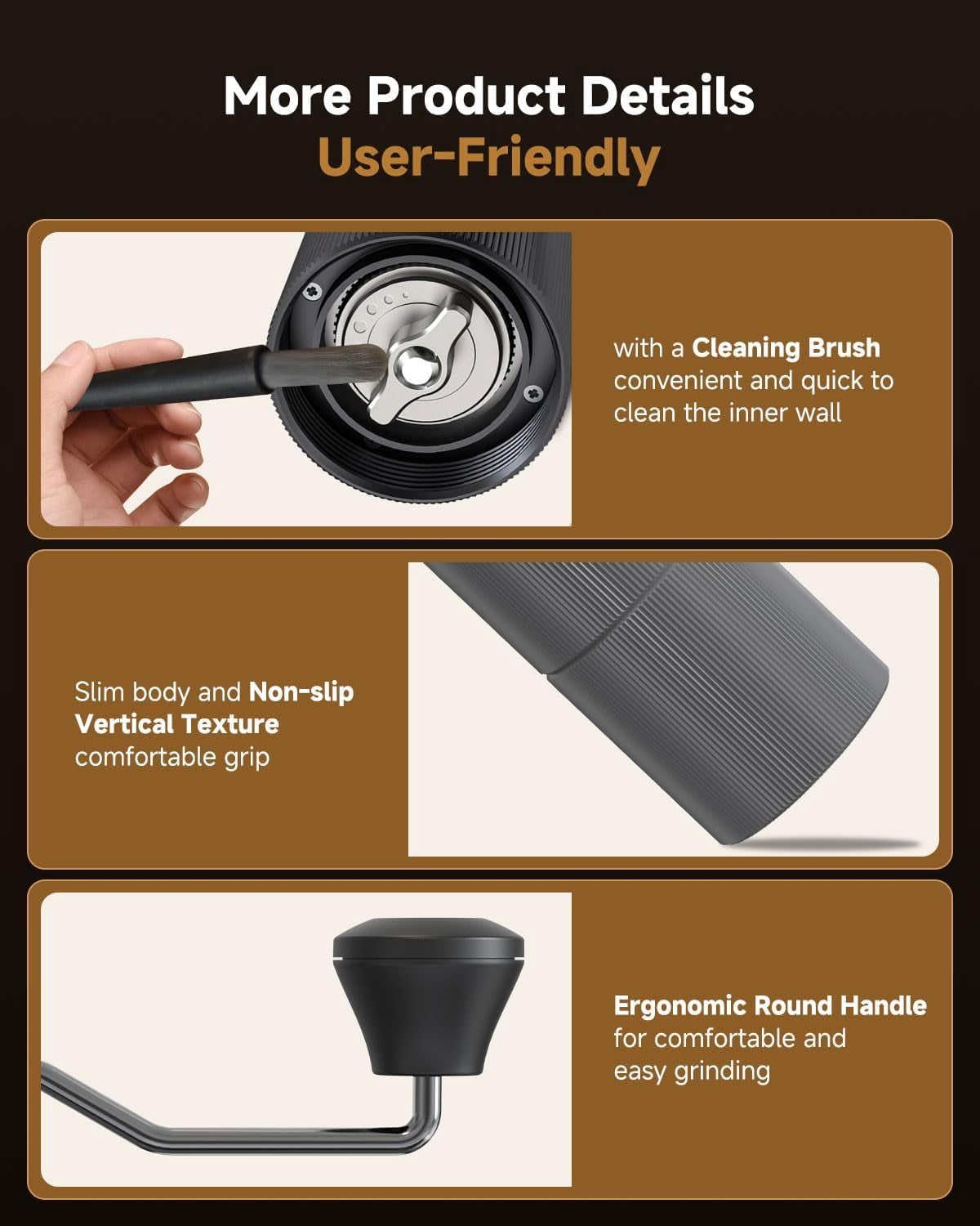 Manual Coffee Grinder with 30 Adjustable Settings, CNC Stainless Steel Burr for Espresso French Press