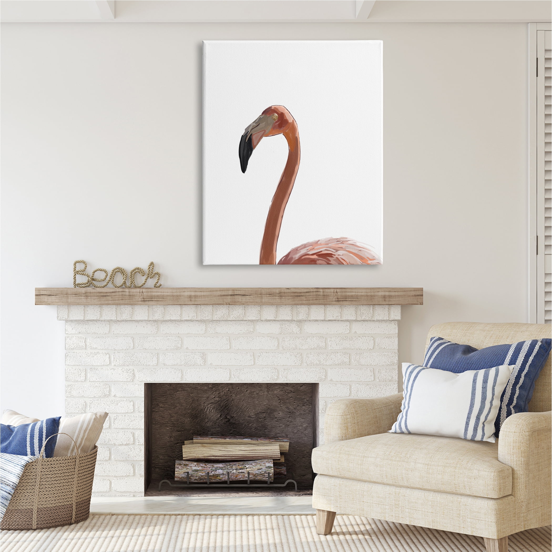 Stupell Industries Minimal Flamingo Portrait Animals & Insects Painting Gallery Wrapped Canvas Print Wall Art, 36 x 48