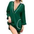thumbnail image 4 of Half Sleeve Patchwork Women Loose V-Neck Mini Dress, 4 of 5