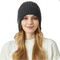 thumbnail image 5 of UTSJKR Beanie Hats for Women Cable Ribbed Knitted Fashion Thermal Winter Beanies Slouchy Cuffed Knit Beanies with Ear Flaps Gray, 5 of 5